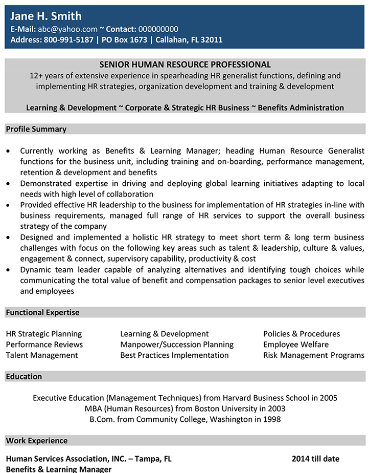 Human Resources CV Format – Human Resources Resume Sample and Template